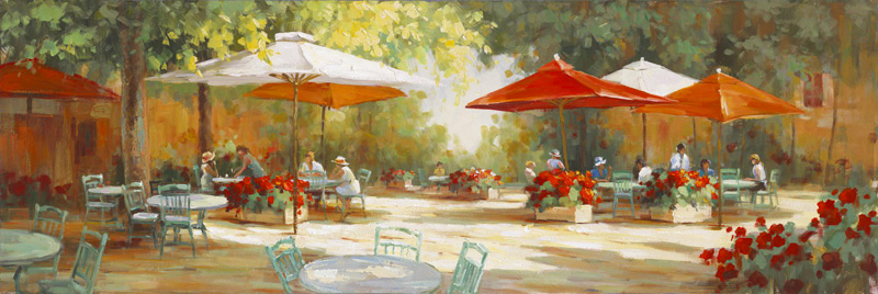 PXYW557 Wall décor art oil on canvas street scene orange brown tones